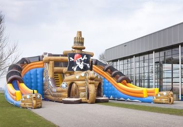 Mega Glijbaan Amazing Giant Inflatable Water Slide , Inflatable Pirate Ship Double Slide