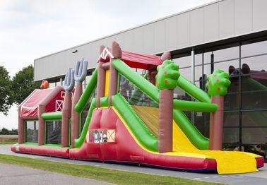 Cowboy Inflatable Obstacle Course Red Farm Bouncy Obstacle Course