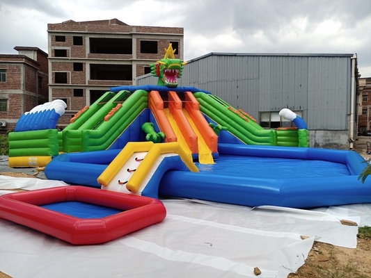 0.9mm PVC Mobile Land Ground Inflatable Water Park With Pool Slide Commercial