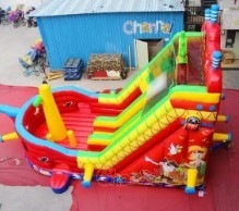 Animal Theme Inflatable Water Slides Pirate Ship Sail Dry Slide