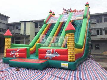 Tom / Jack 14m Length Double Lane Slip Inflatable Dry Slide With Air Blower