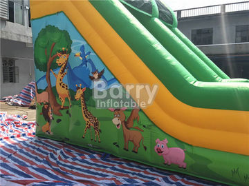Single Lane Green Jungle Commercial Inflatable Slide Zoo Printing For Children