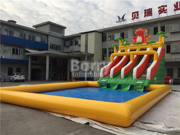 Custom Dinosaur Slide Inflatable Water Park With Pool For Summer