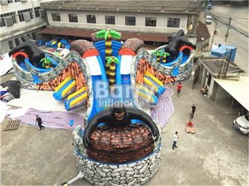 PVC Tarpaulin Giant Outdoor Inflatable Water Park With 3 Slide / Inflatable Playground Water Park