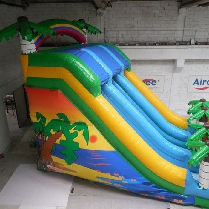 inflatable water slide with palm trees