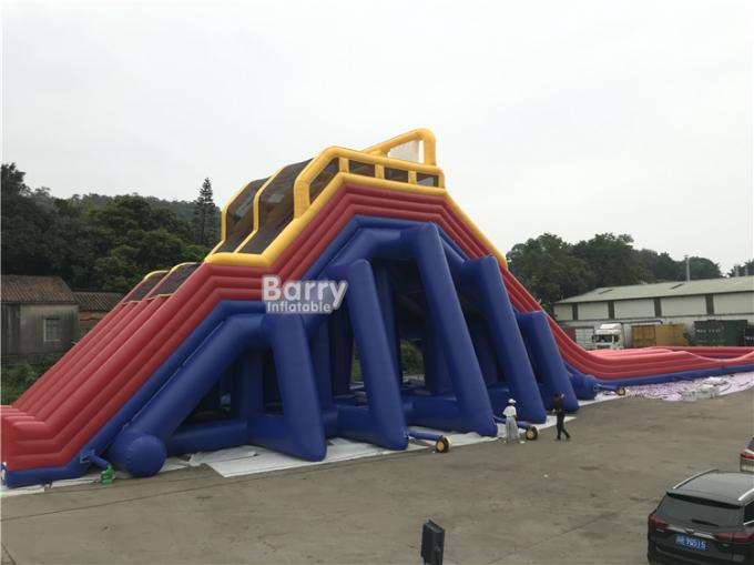 Four Lanes Giant Inflatable Slide / PVC Water Slide With Big Pool For ...