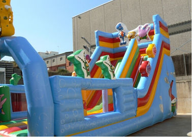 Kids Double Slide Blue Print Commercial Inflatable Slide PVC Waterproof