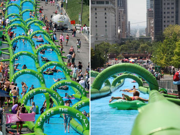 Funny Green 300m Long Giant Inflatable Water Slide Durable Pvc Commercial