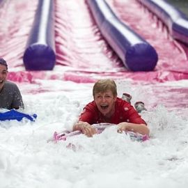 500ft Exciting Big Inflatable Slides , 3 Lane Long Water City Slide