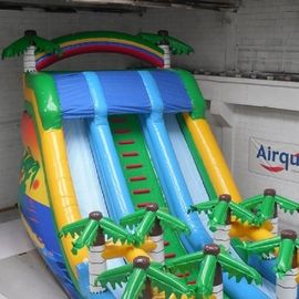 20m Tropical Massive Giant Inflatable Water Slide Green With Palm Trees
