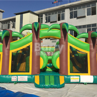 Tropical Commercial Inflatable Castle 0.55mm PVC Amusement Jungle Themed Inflatable Playground