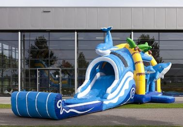 2 In 1 Dolphin Big Bouncy Castles Inflatable With Wacky Dual Slide For Amucement