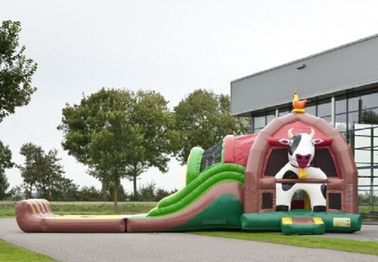 Logo Printing Outdoor Inflatable Combo Farm Cow With Slide For Event