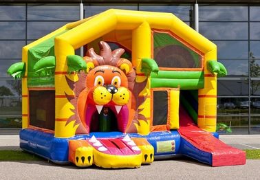 Jumper Lion Bounce House Combo With Roof / Mutiplay Overdekt Leeuw Toddler Bouncy Castle