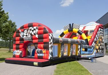 Safety Auto Word Slide Red Commercial Inflatable Slide With Obstacle Course