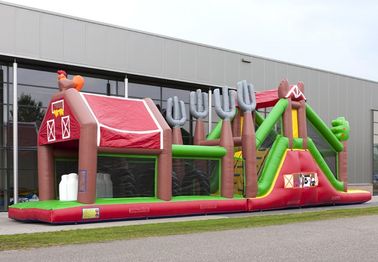 Cowboy Inflatable Obstacle Course Red Farm Bouncy Obstacle Course