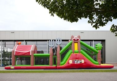 Cowboy Inflatable Obstacle Course Red Farm Bouncy Obstacle Course