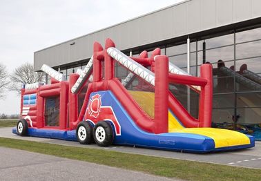 Funny Fire Truck Bounce House Obstacle Course With Climbing Wall