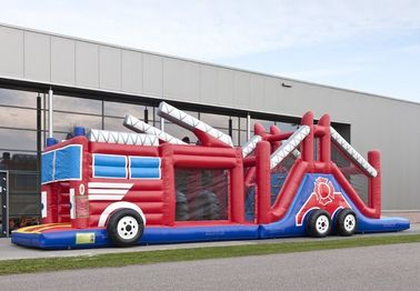 Funny Fire Truck Bounce House Obstacle Course With Climbing Wall