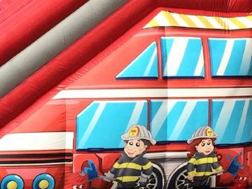 Firetruck Theme Durable Outdoor Giant Bouncy Slide With Plato PVC Tarpaulin