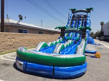 Blue Jungle Theme Large Double Lane Water Slide With Big Pool