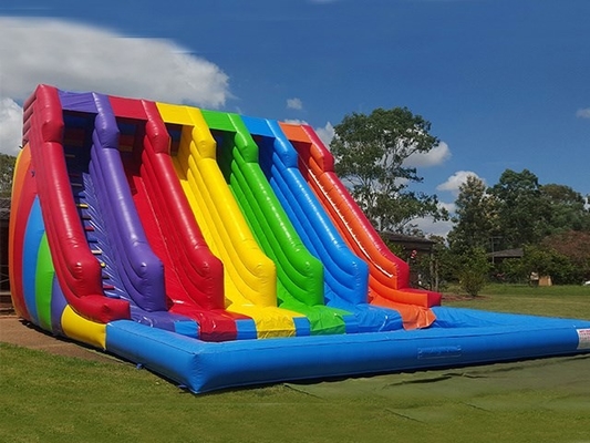 4 Lane Big Colorful Rainbow Inflatable Water Slides With Pool