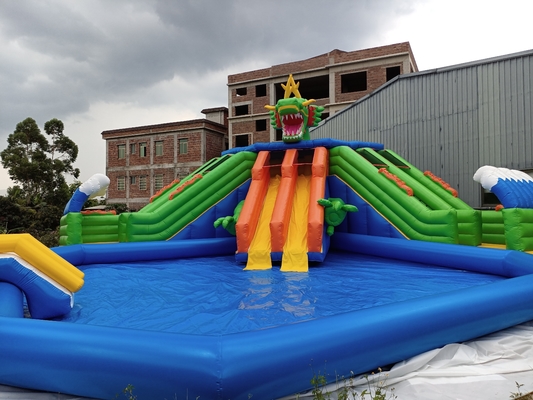 Mobile Land Inflatable Ground Water Park With Pool Slide Waterproof