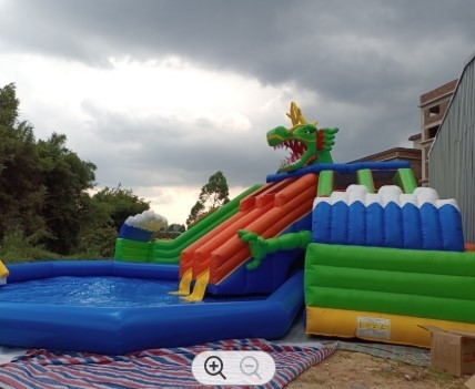 Mobile Land Inflatable Ground Water Park With Pool Slide Waterproof