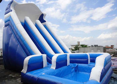 Giant Commercial Water Slides , Blue Kids Inflatable Water Slides With Pool