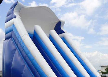 Giant Commercial Water Slides , Blue Kids Inflatable Water Slides With Pool