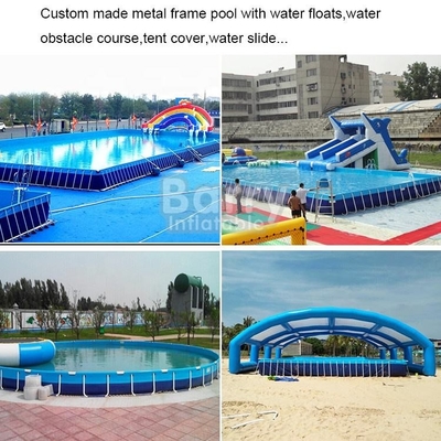 EN71 Portable Water Pool 0.9mm PVC Inflatable Rectangular Metal Frame Swimming Pool