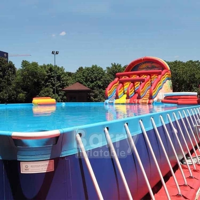 EN71 Portable Water Pool 0.9mm PVC Inflatable Rectangular Metal Frame Swimming Pool