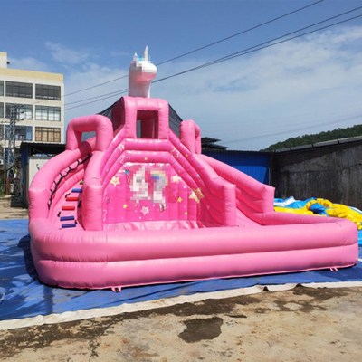 Commerical Inflatable Ground Water Park Mobile Pink Princess Bouncer With Pool Slide