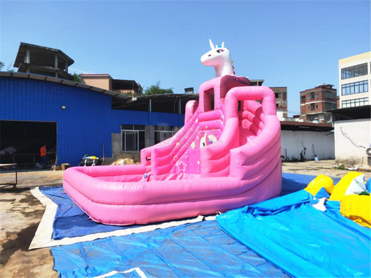 Commerical Inflatable Ground Water Park Mobile Pink Princess Bouncer With Pool Slide