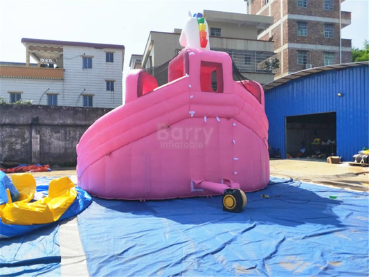Commerical Inflatable Ground Water Park Mobile Pink Princess Bouncer With Pool Slide