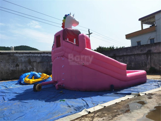 Commerical Inflatable Ground Water Park Mobile Pink Princess Bouncer With Pool Slide