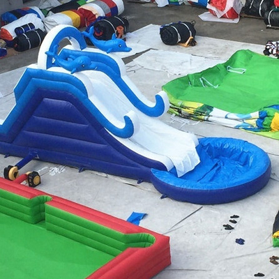 Blue Wave Inflatable water slides climbing wall With Pool Cartoon Theme