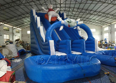 Blue Lazy Bear Commercial Inflatable Slide With Pool , Giant Inflatable Water Slide