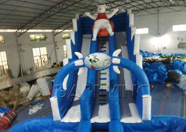 Blue Lazy Bear Commercial Inflatable Slide With Pool , Giant Inflatable Water Slide