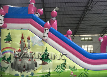 Pink Dora Cartoon Commercial Inflatable Slide With Bouncy Castle / Bouncy Slide