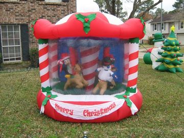 Red Christmas Inflatable Warehouse Bouncer Amazing Kids Party Bounce Houses