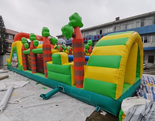 Tarpaulin Inflatable Obstacle Course With Dinosaur Animals Trampoline Insane Run Obstacles