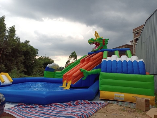 0.9mm PVC Mobile Land Ground Inflatable Water Park With Pool Slide Commercial