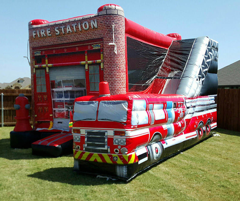 0.55mm PVC Inflatable Bouncer Fire Station Combo Bouncy House With Blower