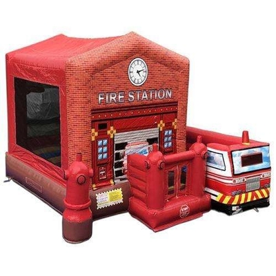 0.55mm PVC Inflatable Bouncer Fire Station Combo Bouncy House With Blower