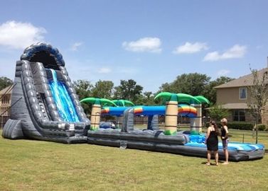 Blue And Green Inflatable Double Slip And Slide With Pool 30 Foott Tall For Park