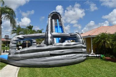 Commercial Blue Huge Inflatable Slides Logo Printing Wild Rapids 24ft Dual Lane Slide With Pool