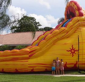 Commercial Blue Huge Inflatable Slides Logo Printing Wild Rapids 24ft Dual Lane Slide With Pool