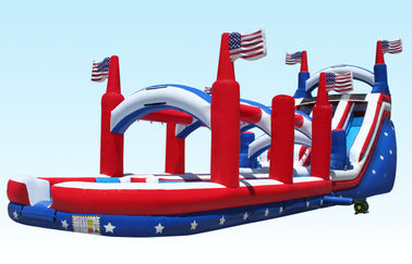 Outdoor 18Foot Hignt Inflatable Water Slides All American Flag With Slip Slide