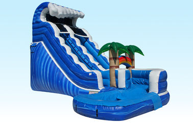 PVC Blue Jungle Monster Inflatable Wave Slide With Pool , 25L x 15W x 18H